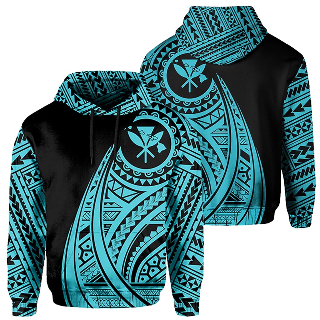 Hawaii Kanaka Polynesian Hoodie Tatoo Style Blue Unisex Blue - Polynesian Pride