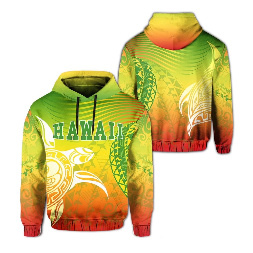 Hawaii Polynesian Hoodie Turtle Style Unisex Green - Polynesian Pride