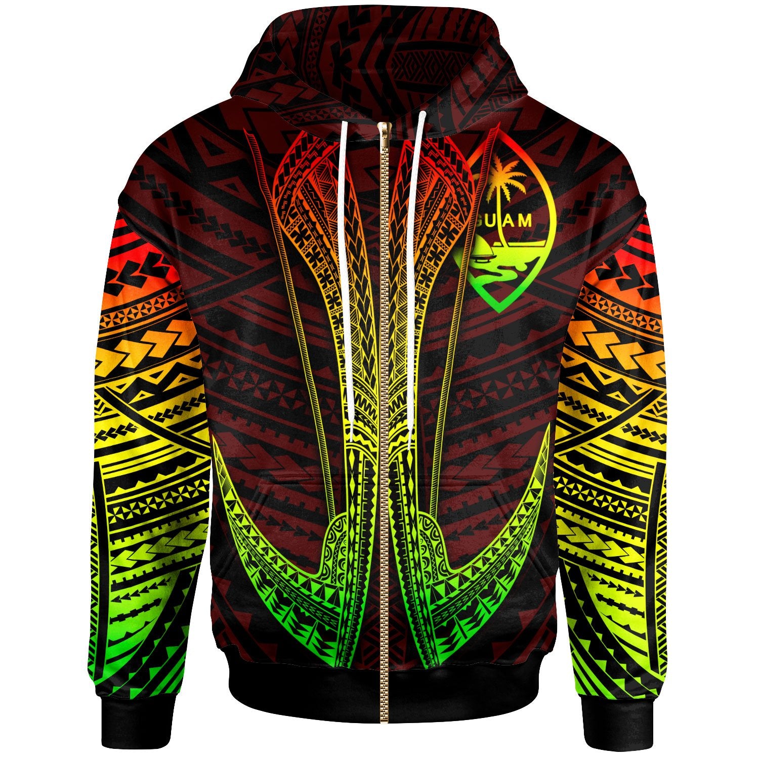 Guam Custom Zip Hoodie Fish Hook Unisex Red - Polynesian Pride