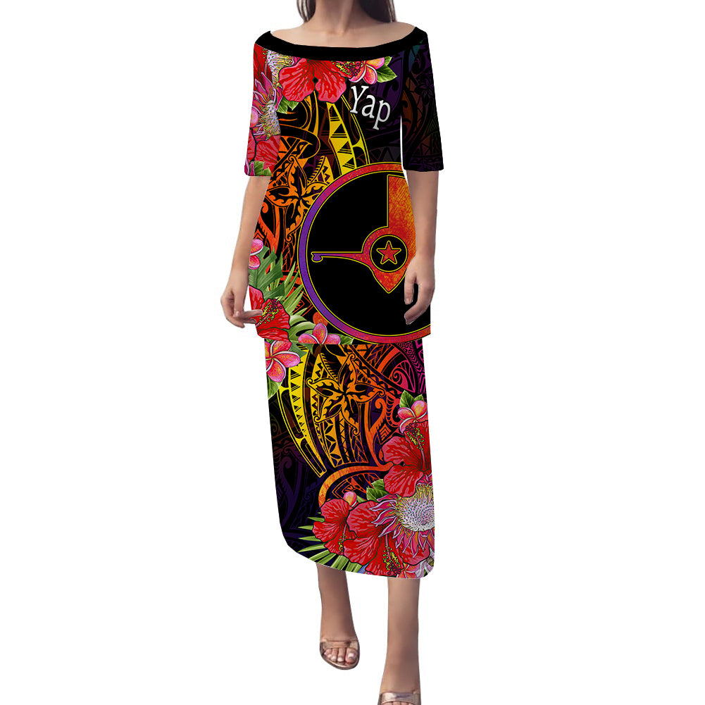 Yap State Puletasi Dress Tropical Hippie Style LT14 Black - Polynesian Pride