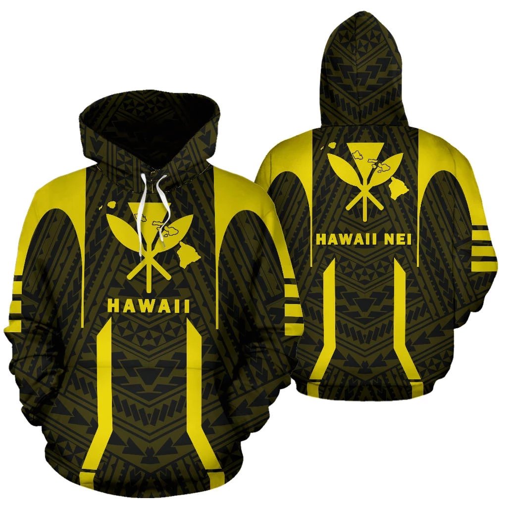 Hawaii Kanaka Polynesian Hoodie Yellow Unisex Black - Polynesian Pride