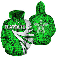 Hawaii Turtle Polynesian Hoodie Green Warrior Style Unisex White - Polynesian Pride