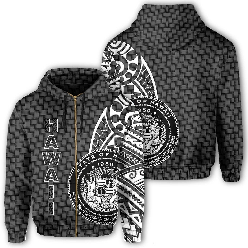 Hawaii Polynesian Zipper Hoodie White Emboss Style Unisex White - Polynesian Pride
