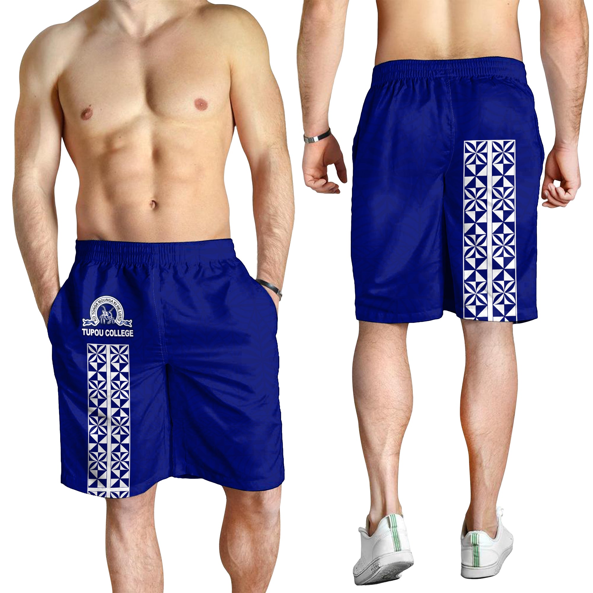 TOLOA Men Shorts Tupou College Tonga Pattern LT13 Blue - Polynesian Pride