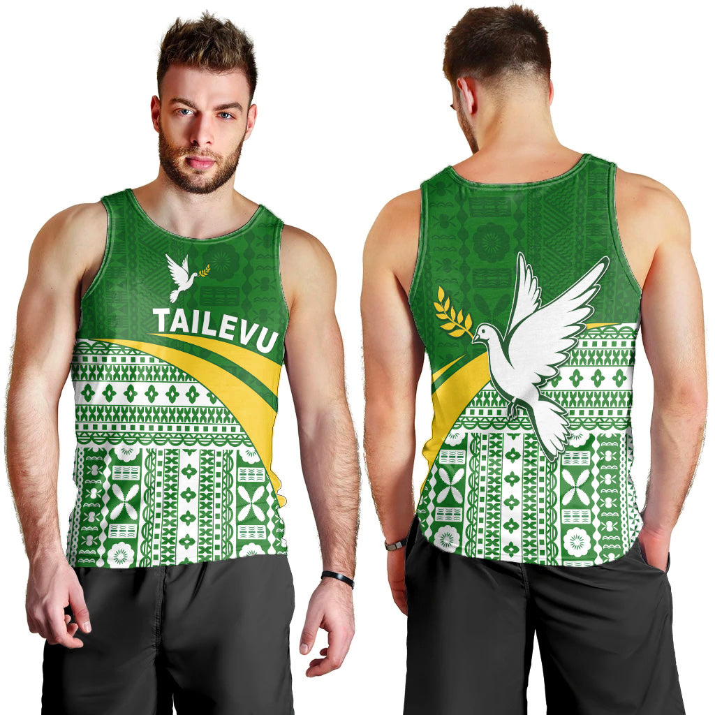 Tailevu Rugby Men Tank Top Fiji Rugby Tapa Pattern Green LT13 Green - Polynesian Pride