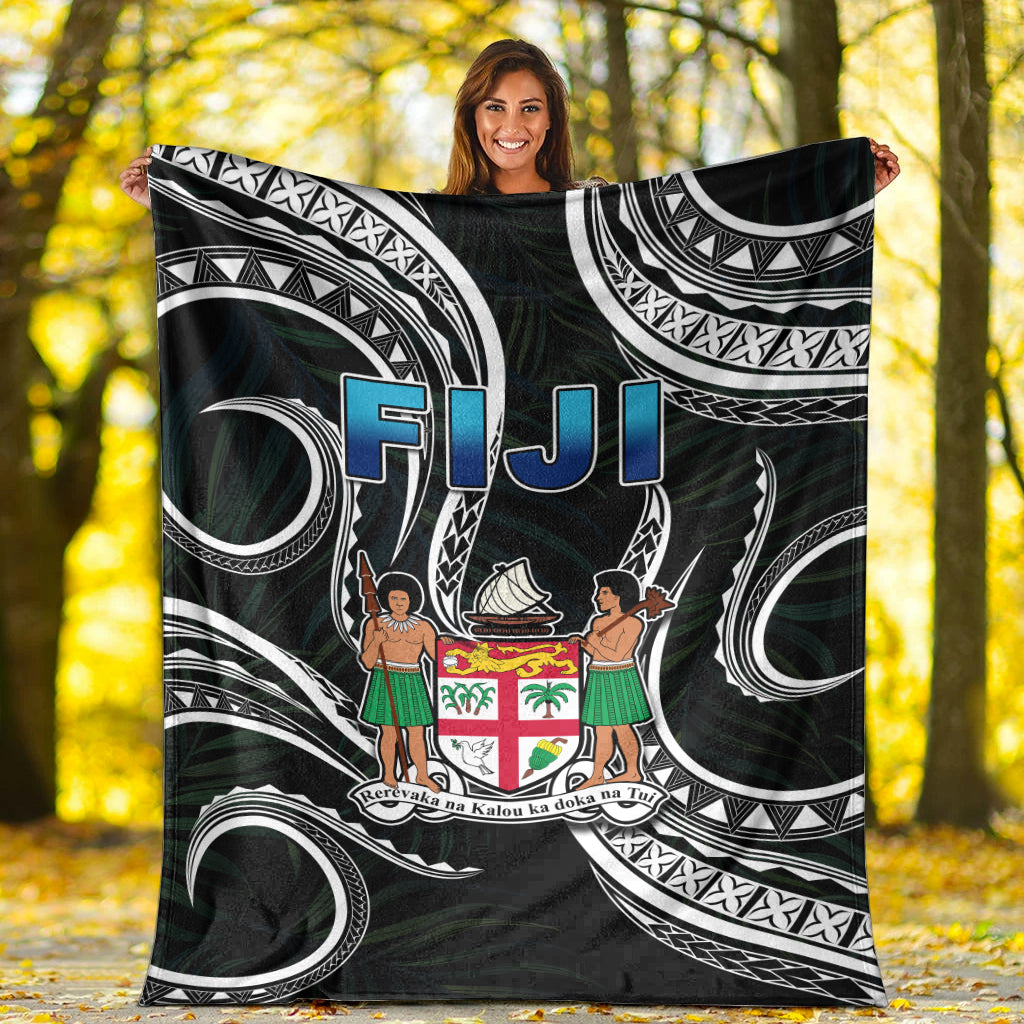 Fiji Coat of Arms Premium Blanket Polynesian mix Coconut Pattern LT13 White - Polynesian Pride