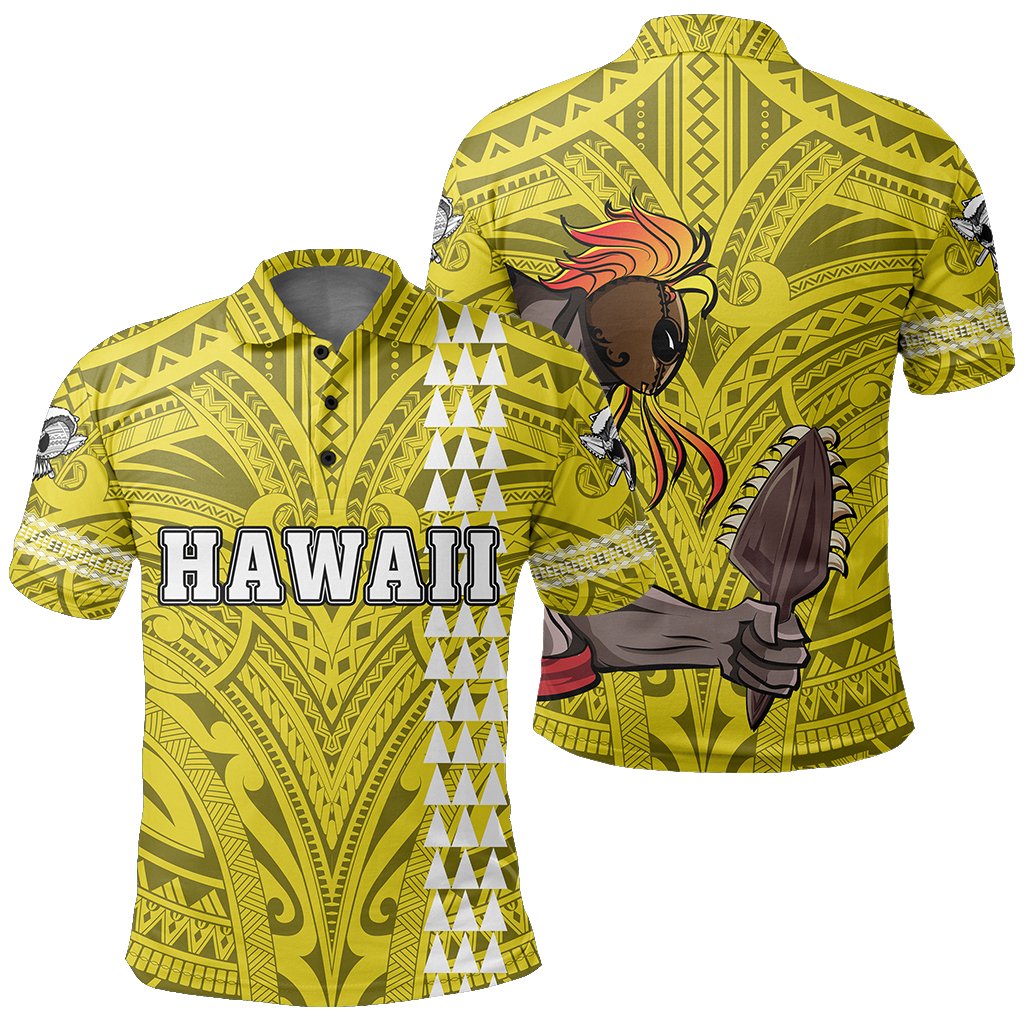 Hawaiian Islands Warrior Kakau Yellow Polynesian Polo Shirt Unisex Yellow - Polynesian Pride