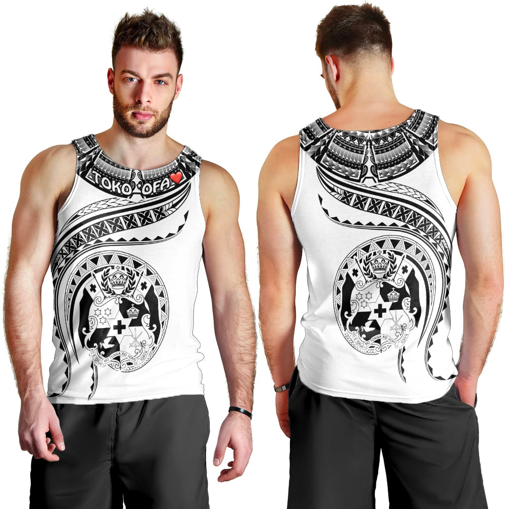 (TOKO OFA) Tonga Polynesian Men Tank Top - Tonga Waves White LT13 - Polynesian Pride
