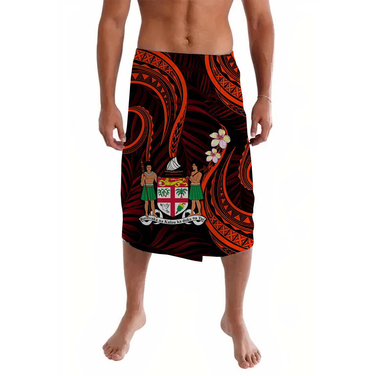 Fiji Lavalava Coat Of Arms Polynesian Mix Red Coconut Pattern LT13 Red - Polynesian Pride