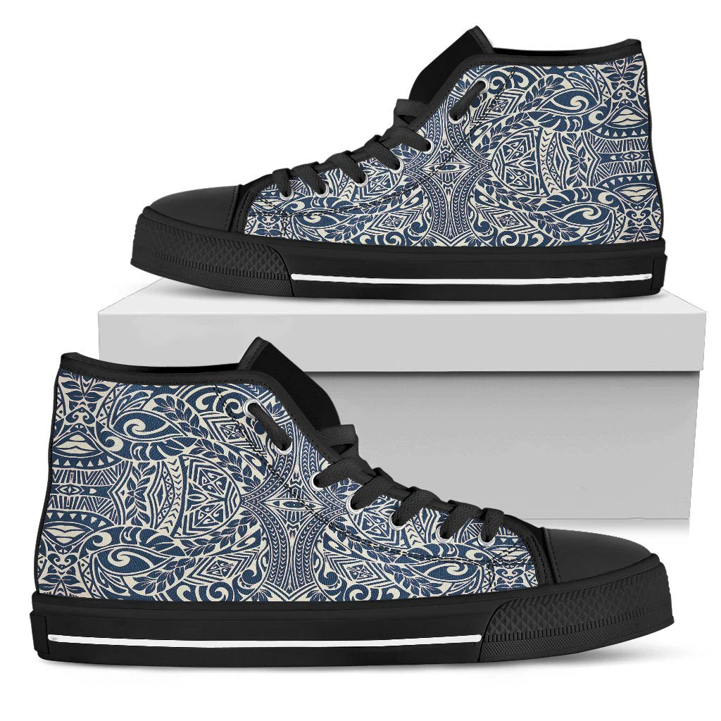 Polynesian Tribal High Top Shoe Blue Mens High Top Black - Polynesian Pride