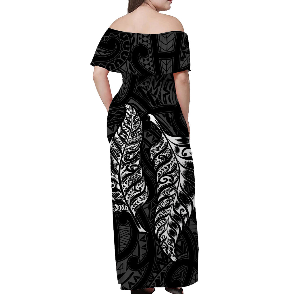 New Zealand Maori Off Shoulder Long Dress Aotearoa Mix Silver Fern Ver.02 LT13 - Polynesian Pride