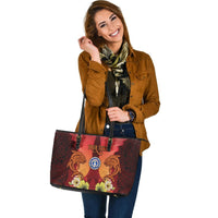 Northern Mariana Islands Custom Personalised Large Leather Tote - Tribal Tuna Fish - Polynesian Pride