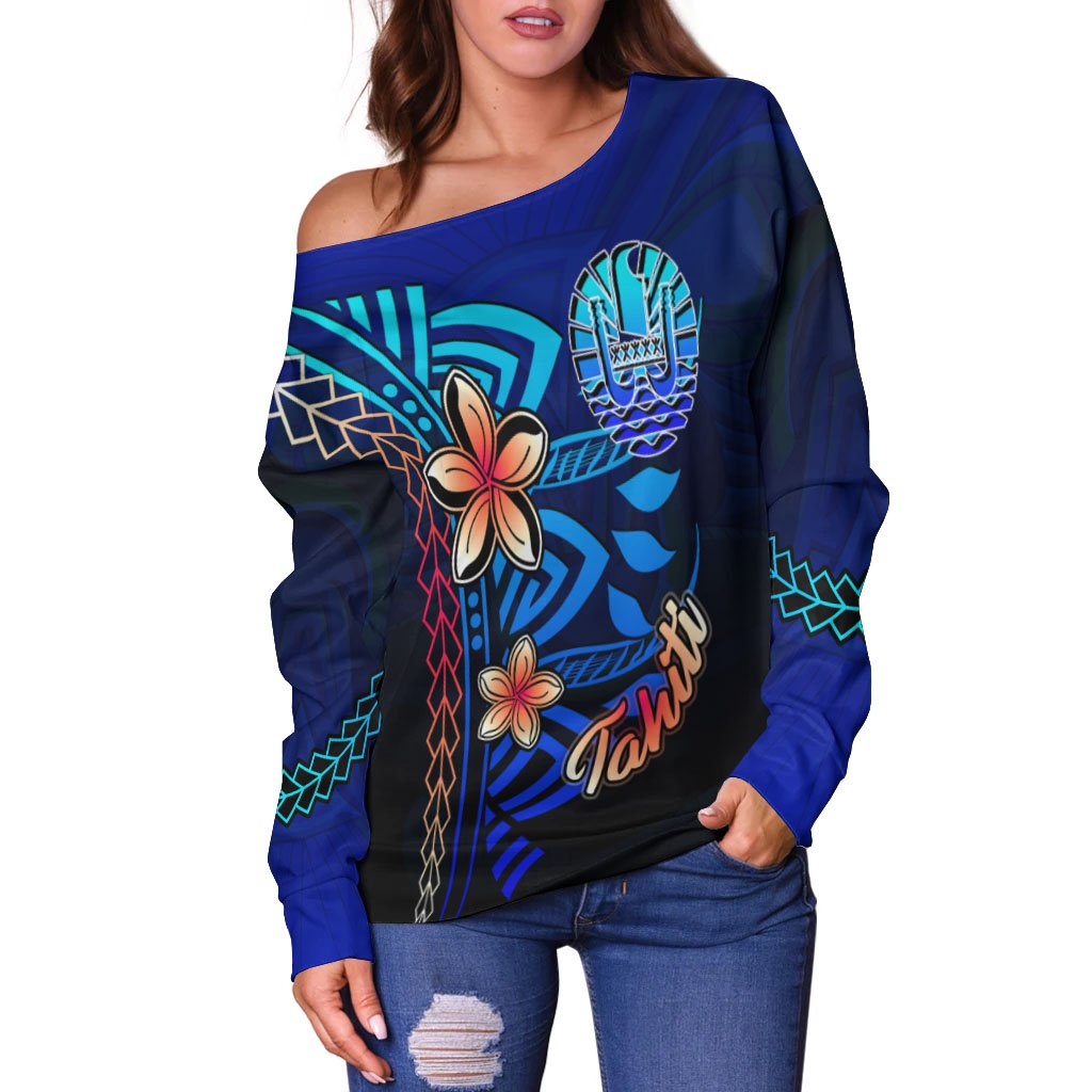 Tahiti Women's Off Shoulder Sweater - Vintage Tribal Mountain - Polynesian Pride