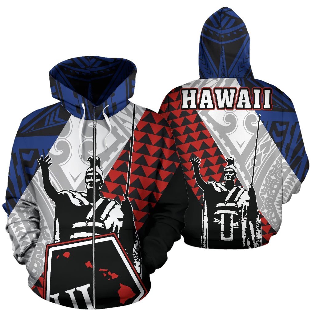 Kanaka King Polynesian Zip up Hoodie Unisex White - Polynesian Pride