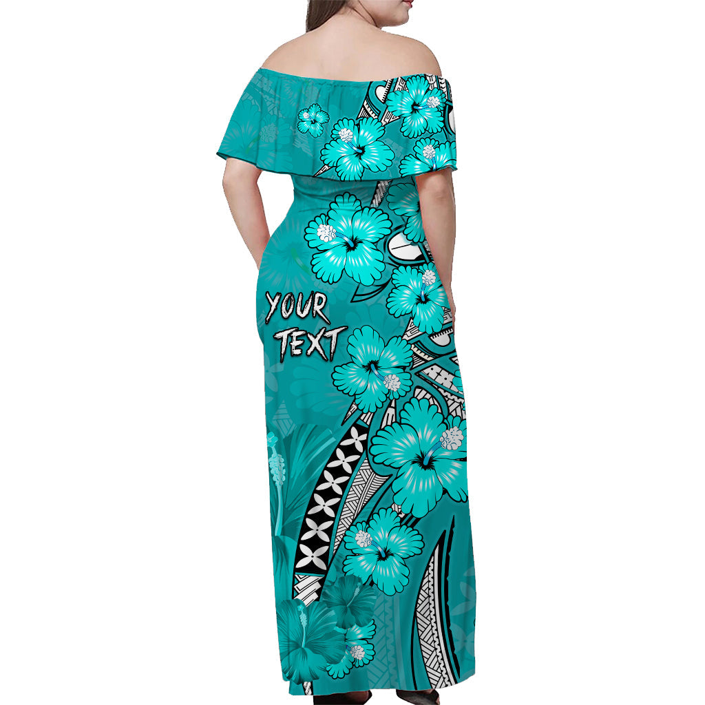 (Custom Personalised) Hawaii Off Shoulder Long Dress Polynesia Turquoise Hibiscus and Map Mystical LT13 - Polynesian Pride