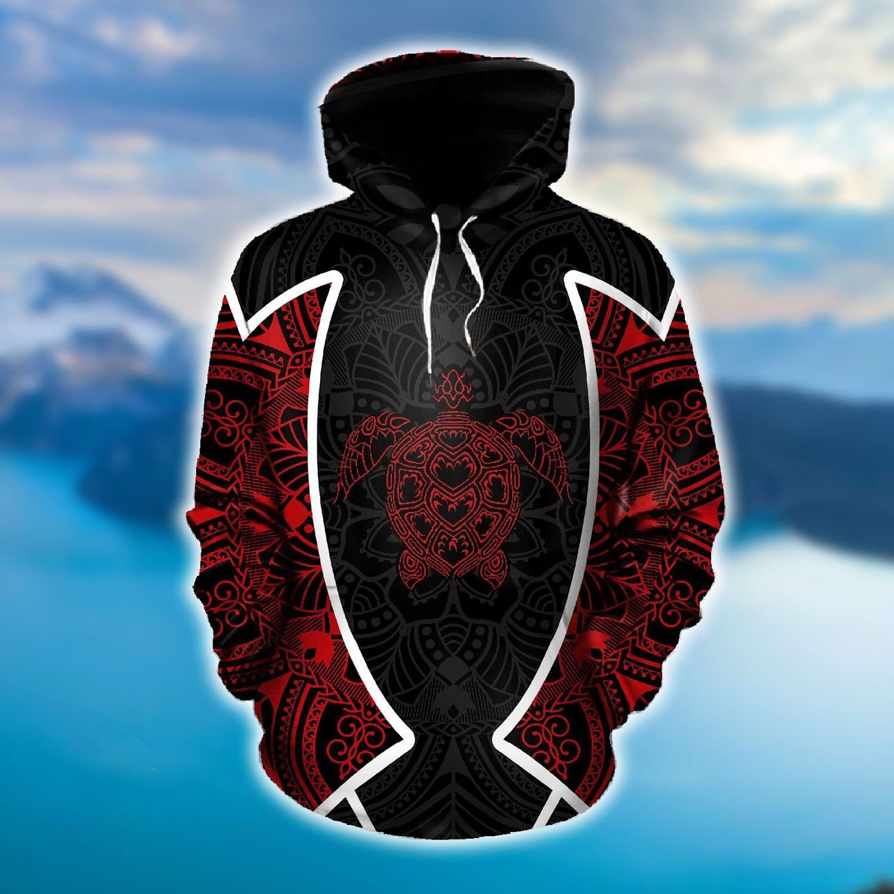 Hawaii Turtle Tribal Polynesian Hoodie Red Unisex Red - Polynesian Pride