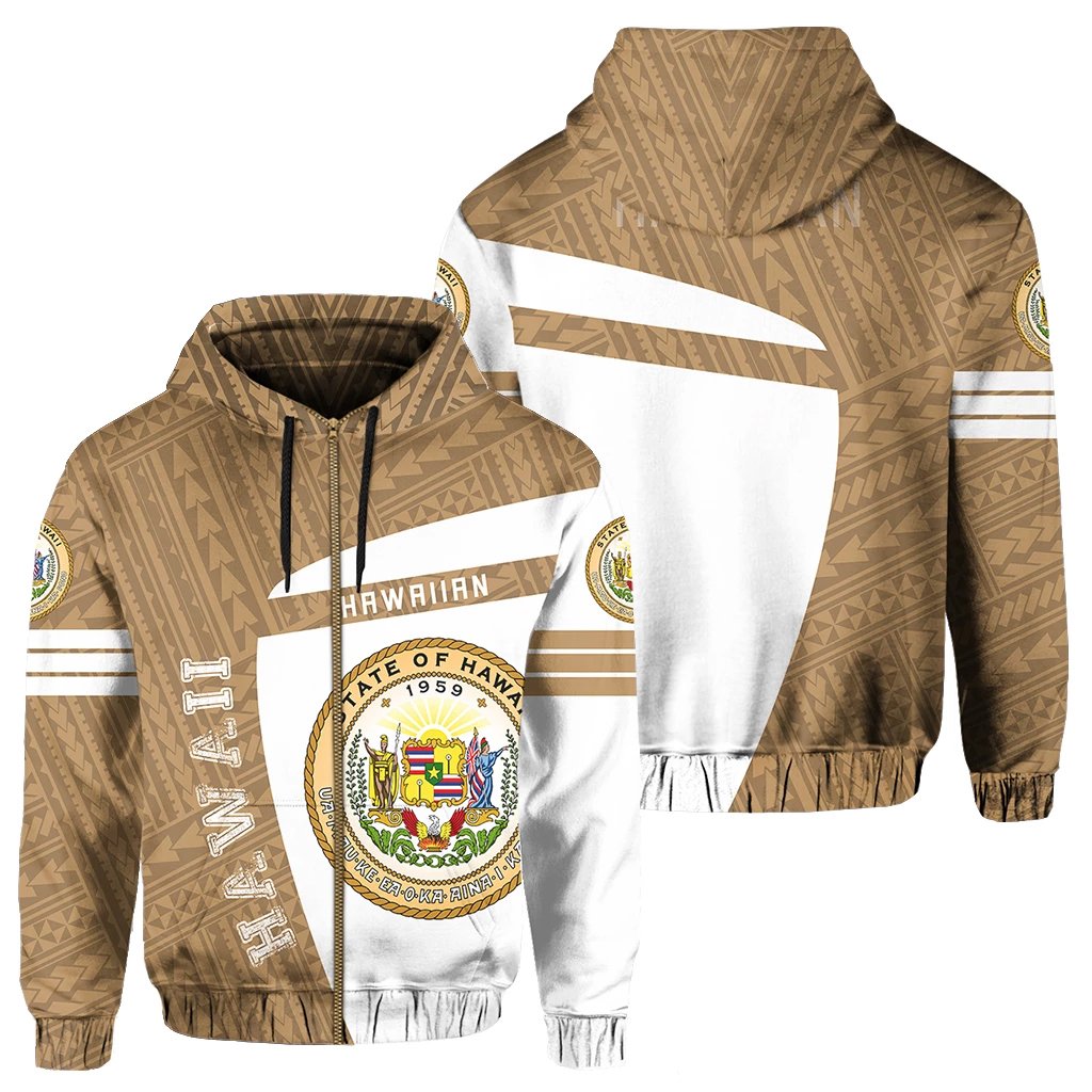 Hawaii Polynesian Sport Zipper Hoodie Gold Premium Style Unisex Gold - Polynesian Pride