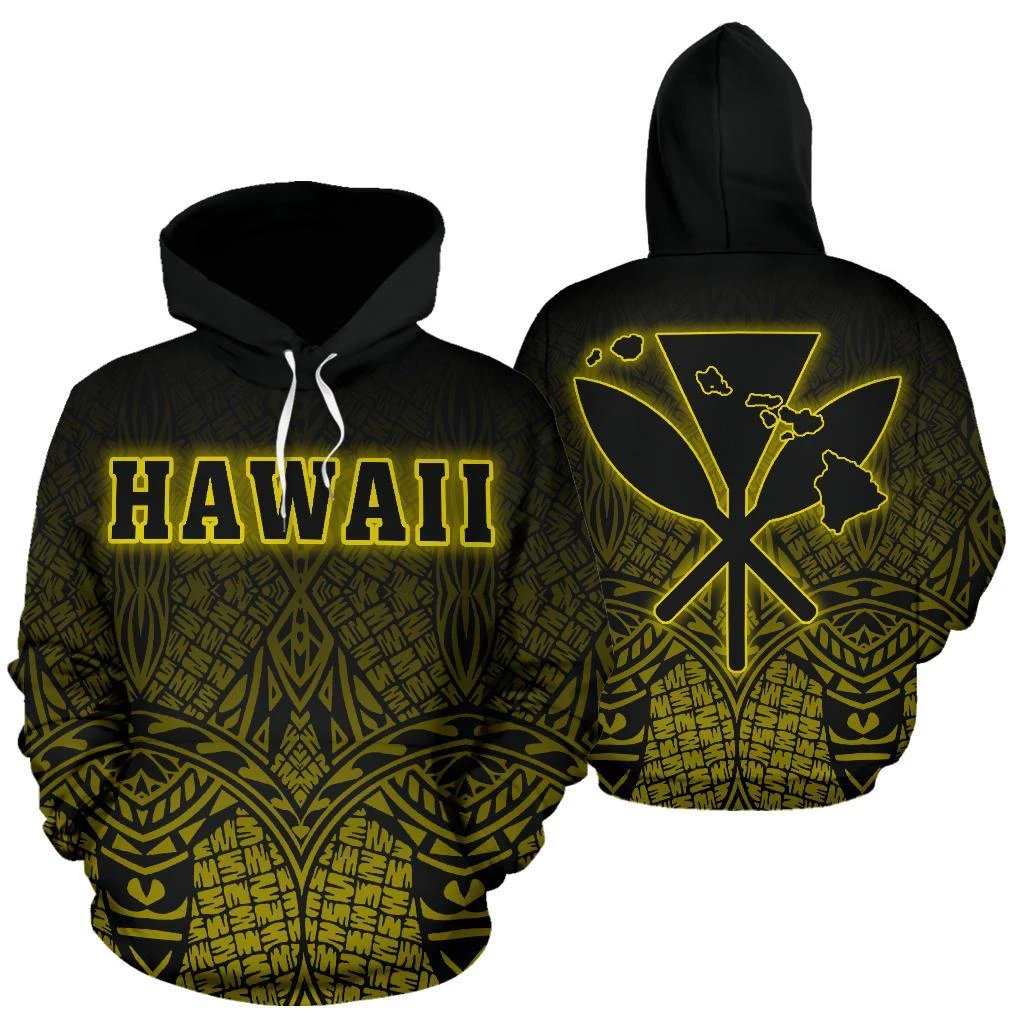 Hawaii Kanaka Polynesian Hoodie Yellow Neon Style Unisex Yellow - Polynesian Pride