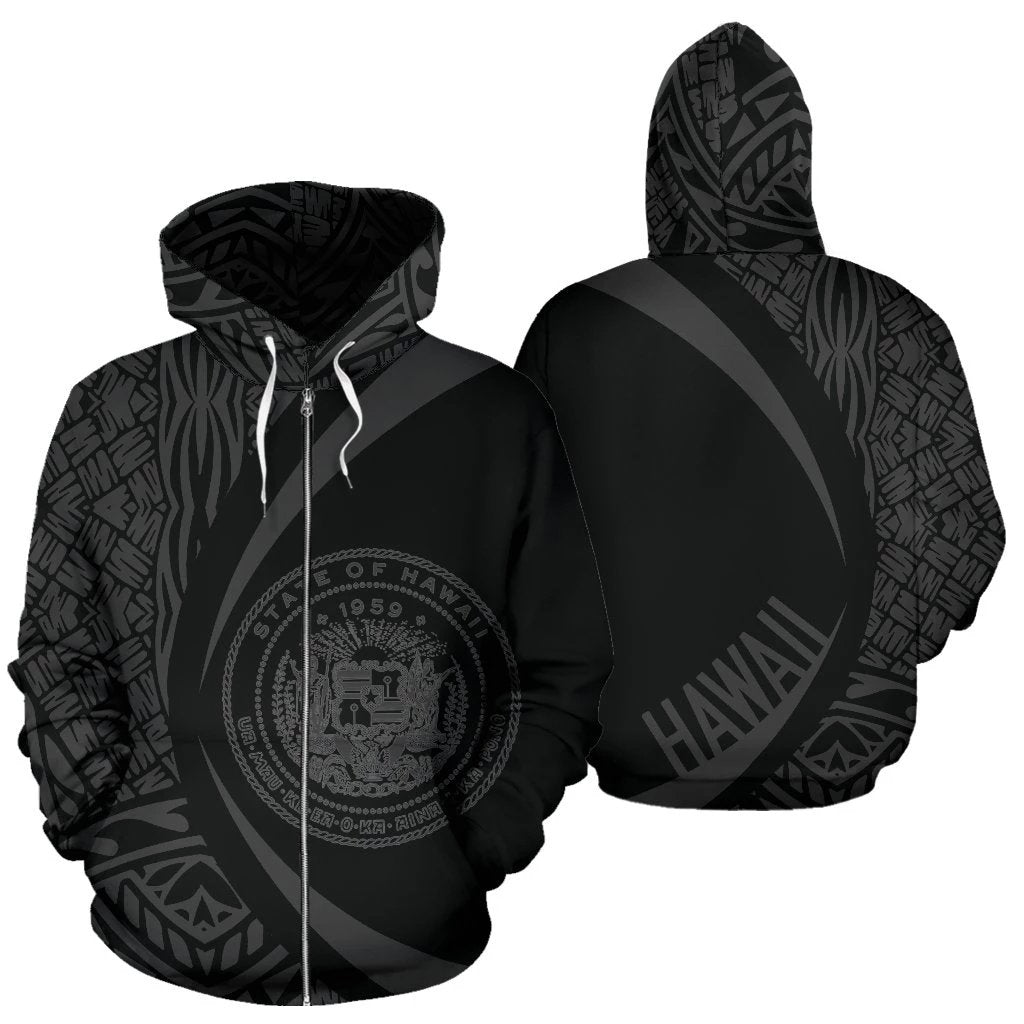 Hawaii Polynesian Zip up Hoodie Gray Color Circle Style Unisex Gray - Polynesian Pride