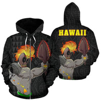 Hawaii Weapon Kanaka Warrior Hoodie (Zip) Unisex Black - Polynesian Pride