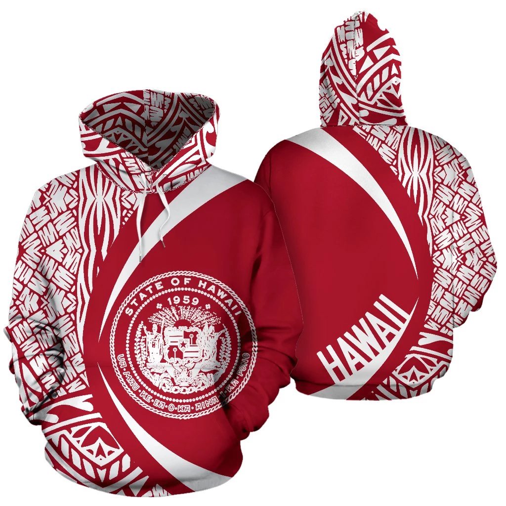 Hawaii Polynesian Hoodie Circle Style White and Red Unisex White - Polynesian Pride
