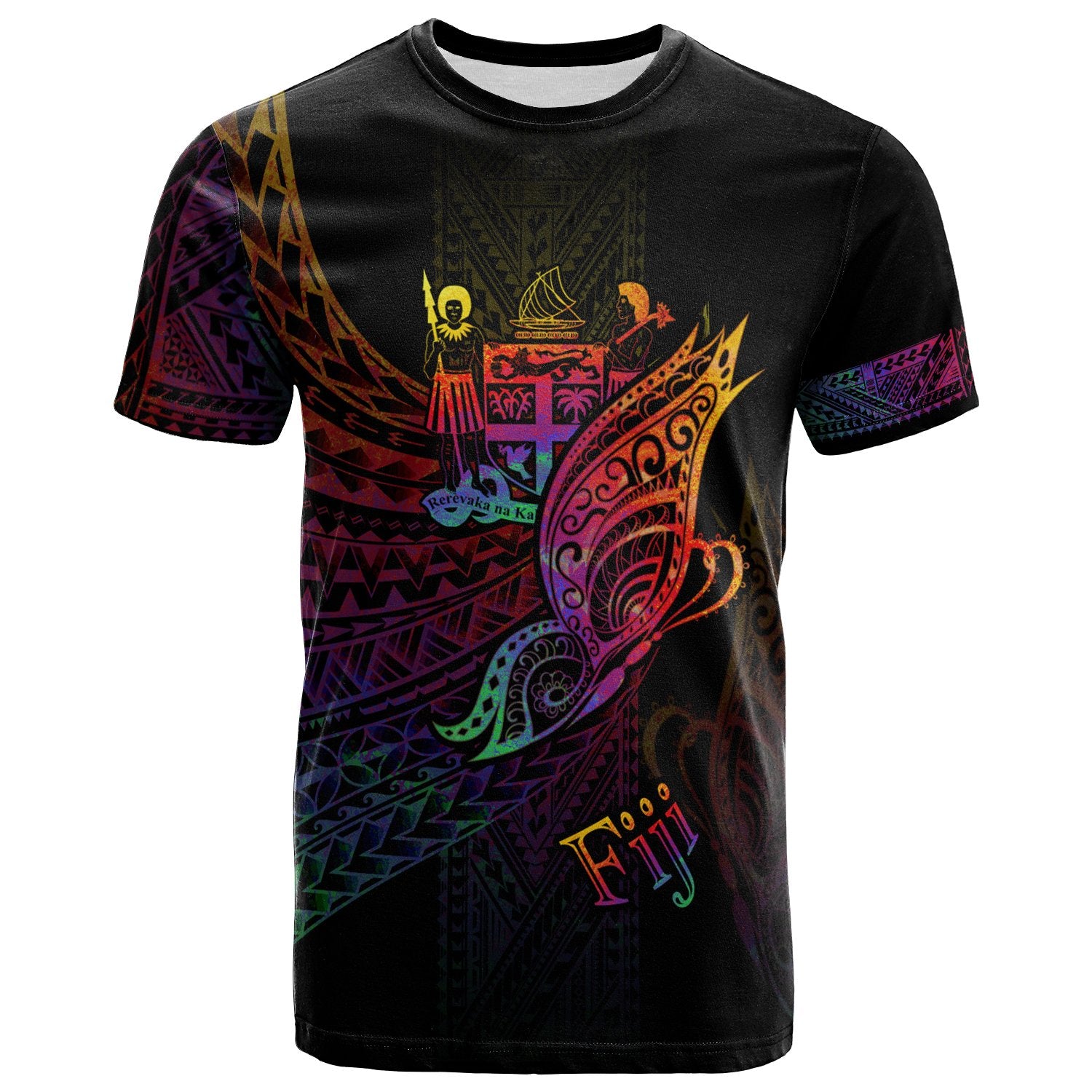 Fiji T Shirt Butterfly Polynesian Style Unisex Black - Polynesian Pride