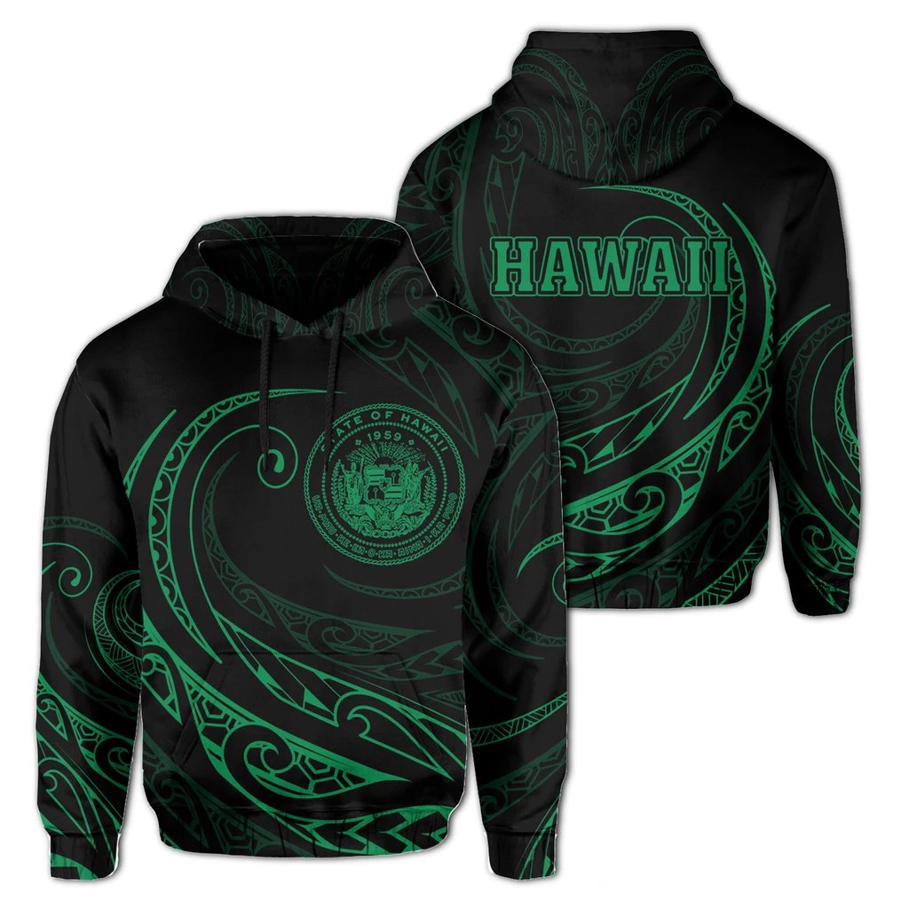 Hawaii Hoodie Frida Style Green Unisex Black - Polynesian Pride