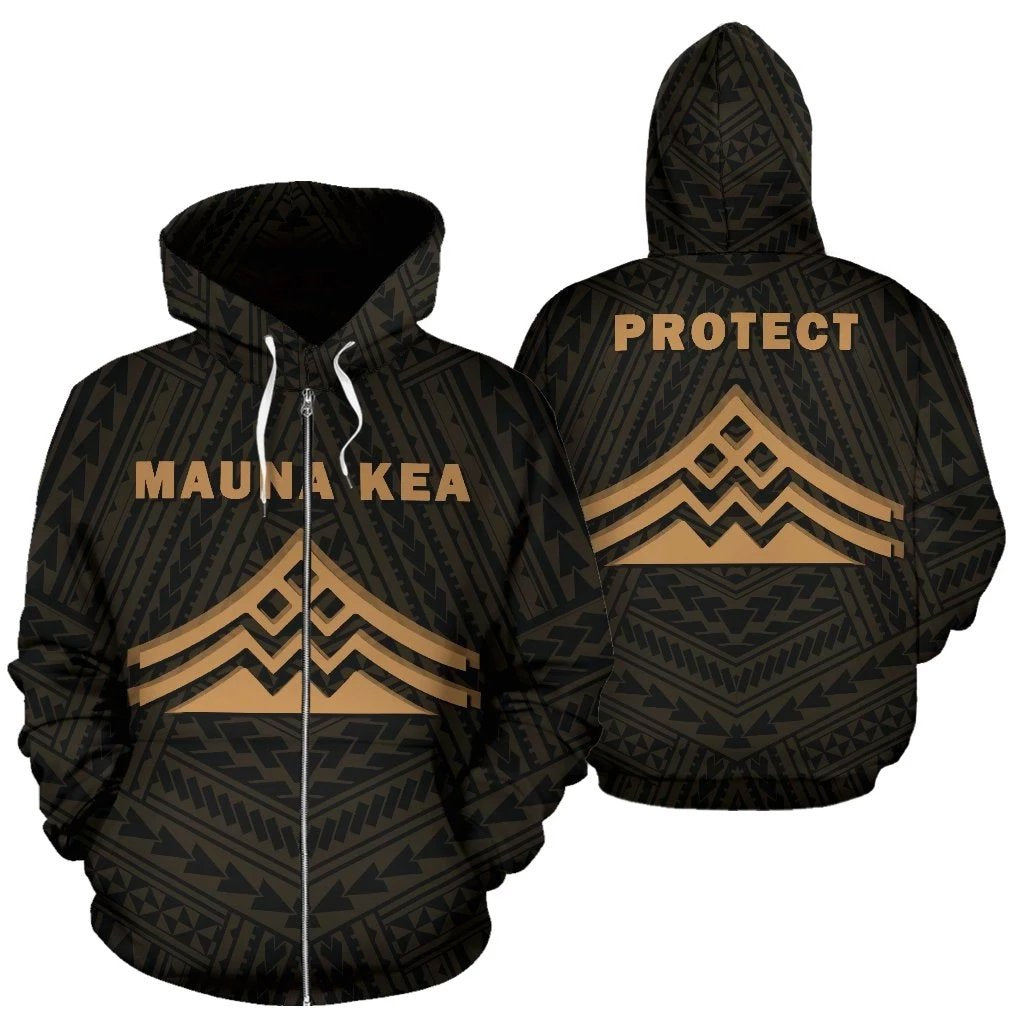 Hawaii Mauna Kea Polynesian Zip up Hoodie Gold Unisex Gold - Polynesian Pride