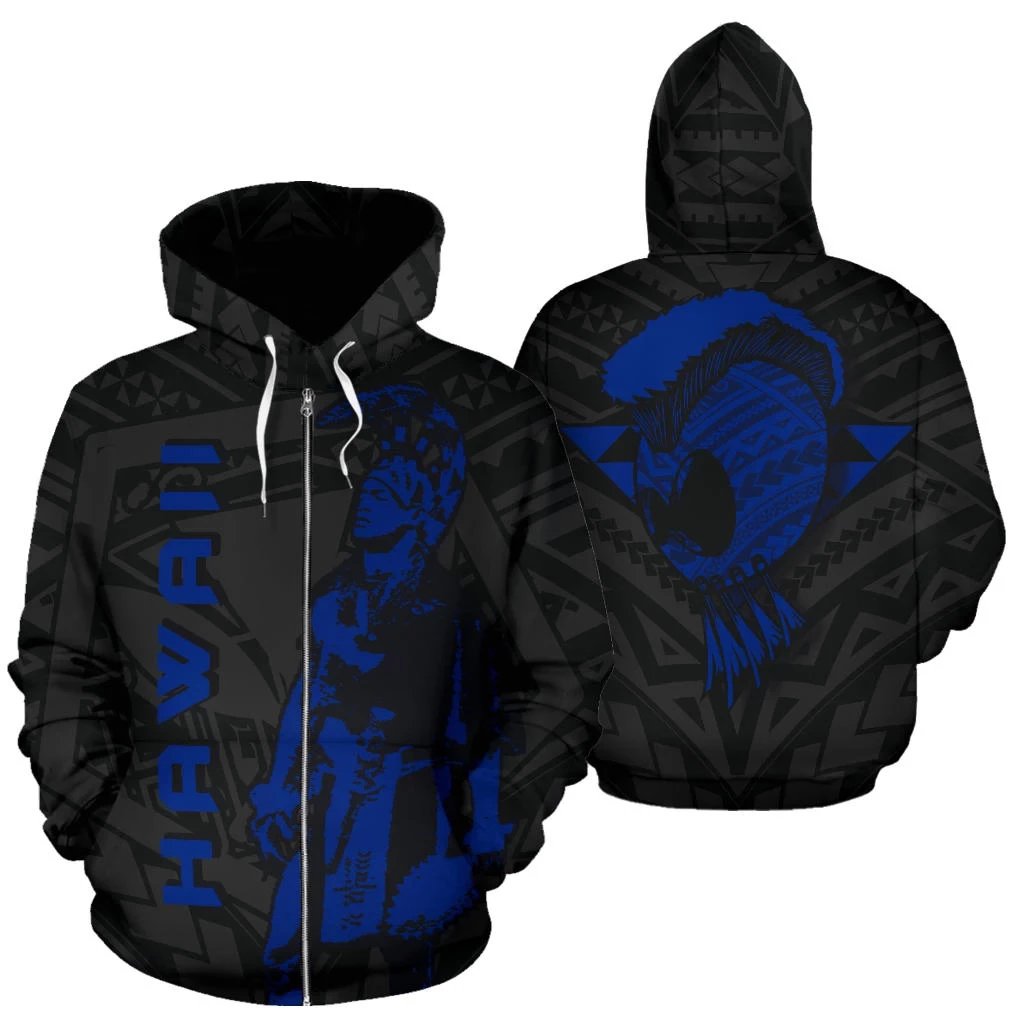 Hawaii Helmet Polynesian Blue Kanaka Warrior Hoodie (Zip) Unisex Blue - Polynesian Pride