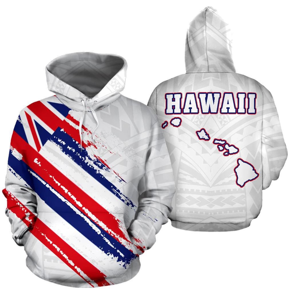 Hawaii Flag Polynesian White Hoodie Unisex White - Polynesian Pride