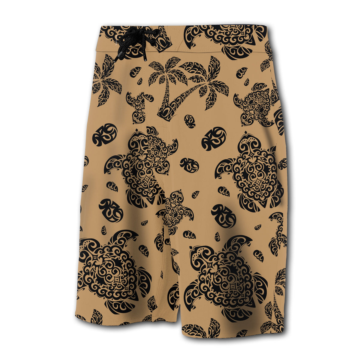 Hawaii Polynesian Turtle Palm And Sea Pebbles Board Shorts Gold - Polynesian Pride