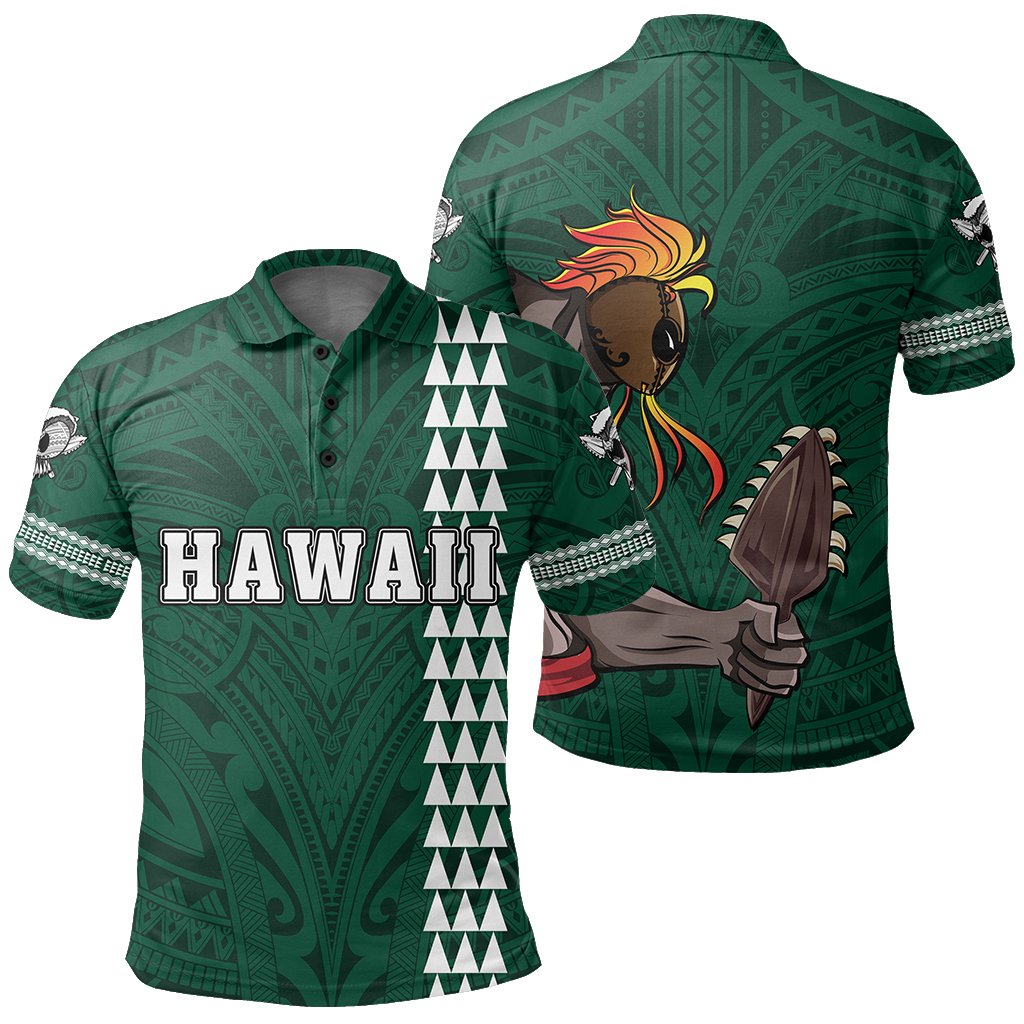 Hawaiian Islands Warrior Kakau Green Polynesian Polo Shirt Unisex Green - Polynesian Pride