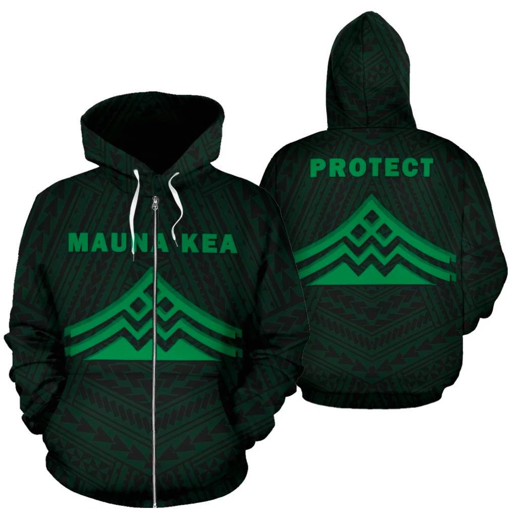 Hawaii Mauna Kea Polynesian Zip up Hoodie Green Unisex Green - Polynesian Pride