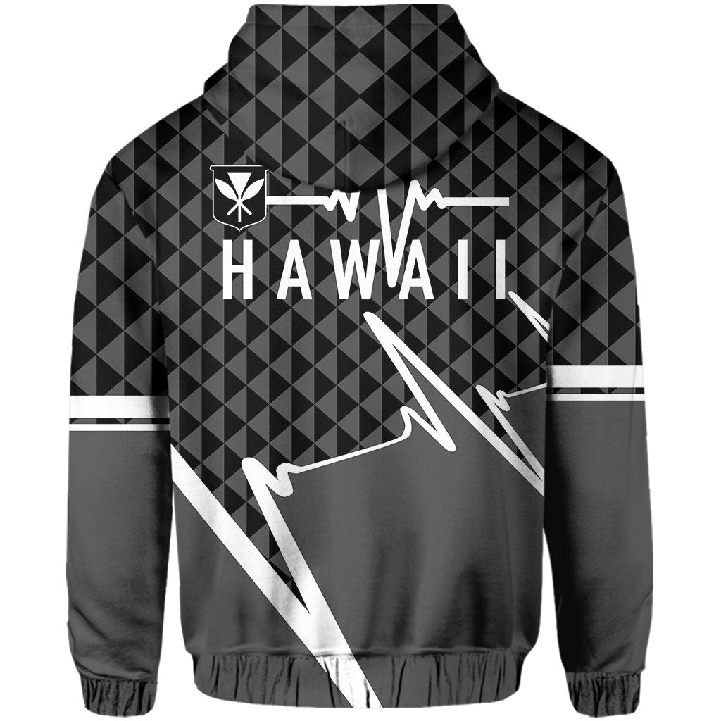 Kakau Hawaii In My Heartbeat Flag of Hawaii Zip Hoodie Gray - Polynesian Pride