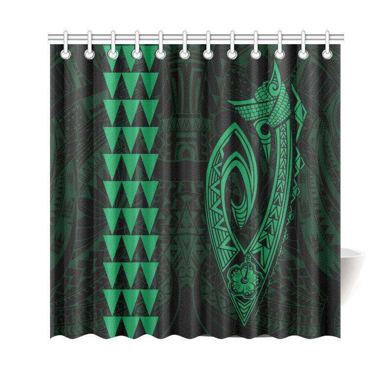 Hawaii Kakau Makau Fish Hook Polynesian Shower Curtain - Green 177 x 172 (cm) Green - Polynesian Pride