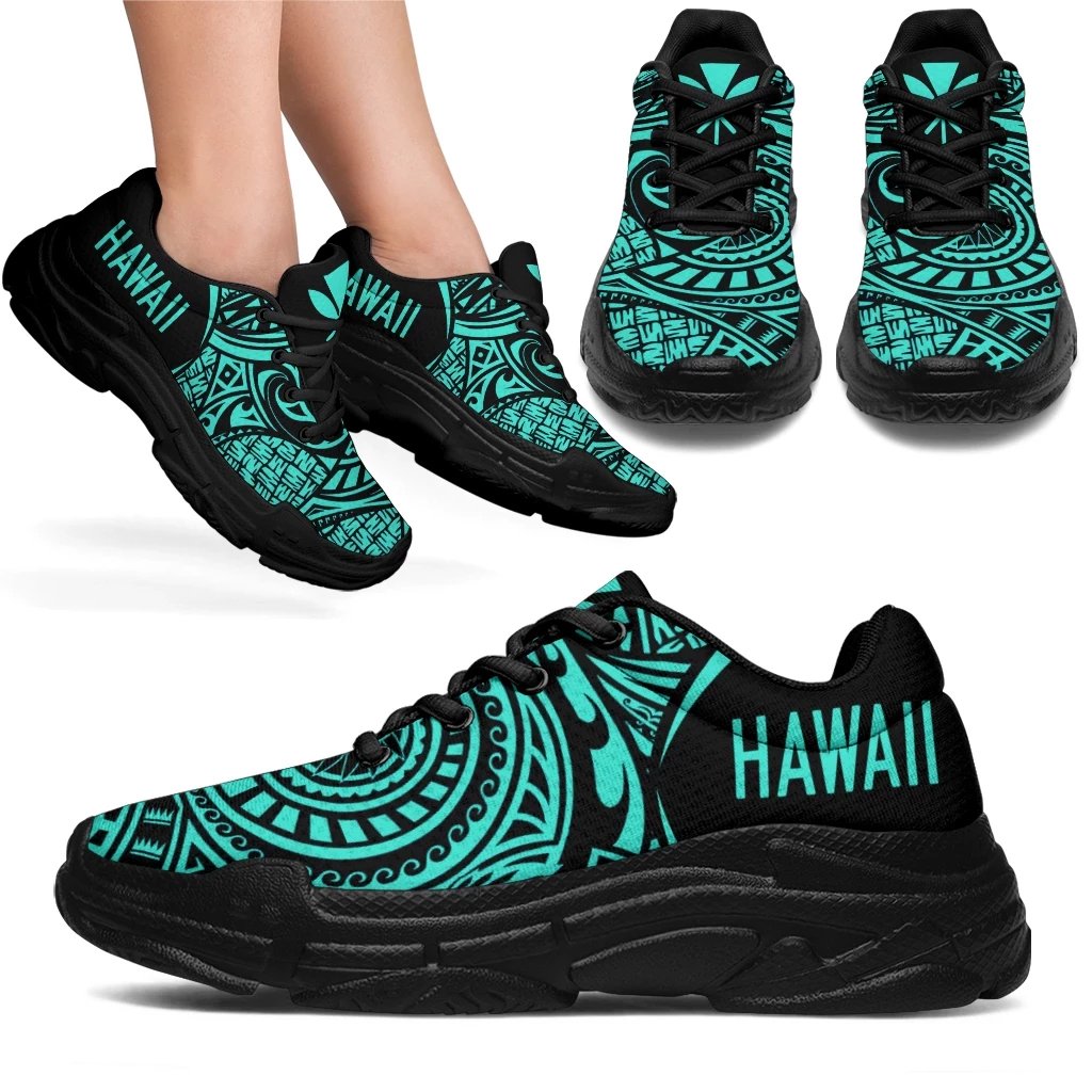 Kanaka White Chunky Sneakers Turquoise - Circle Style - Polynesian Pride