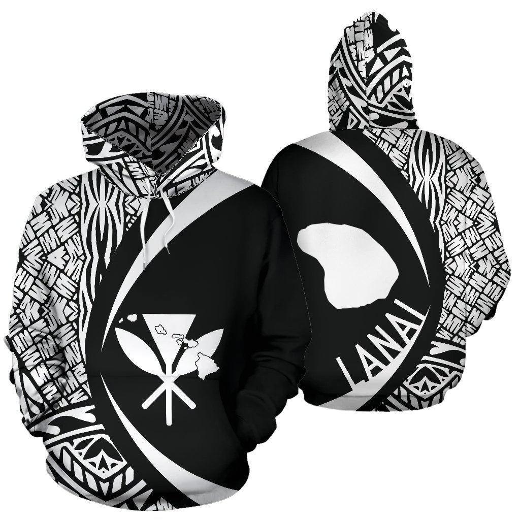 Lanai Kanaka Maoli Polynesian Hoodie Circle Style Unisex White - Polynesian Pride