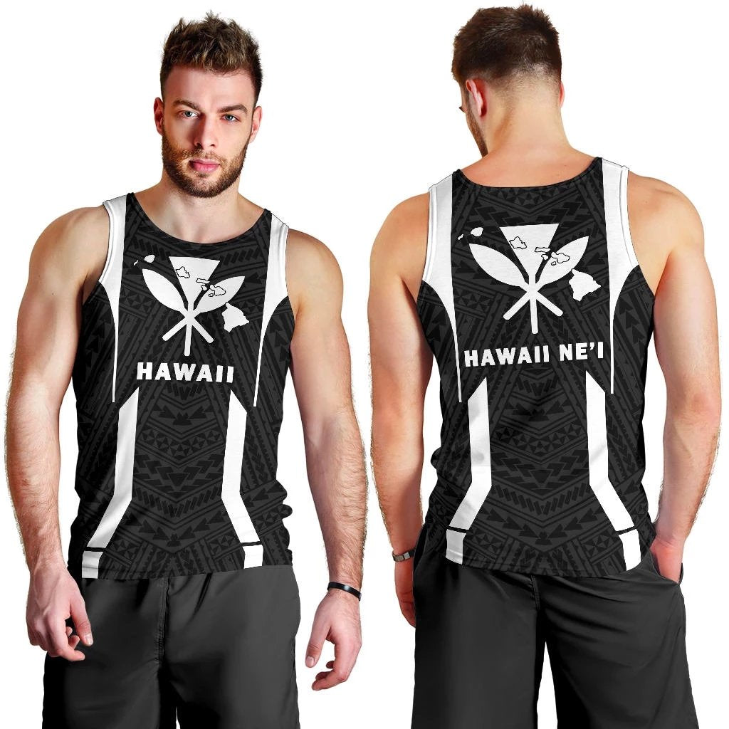 Hawaii Kanaka Polynesian Men's Tank Top White Black - Polynesian Pride