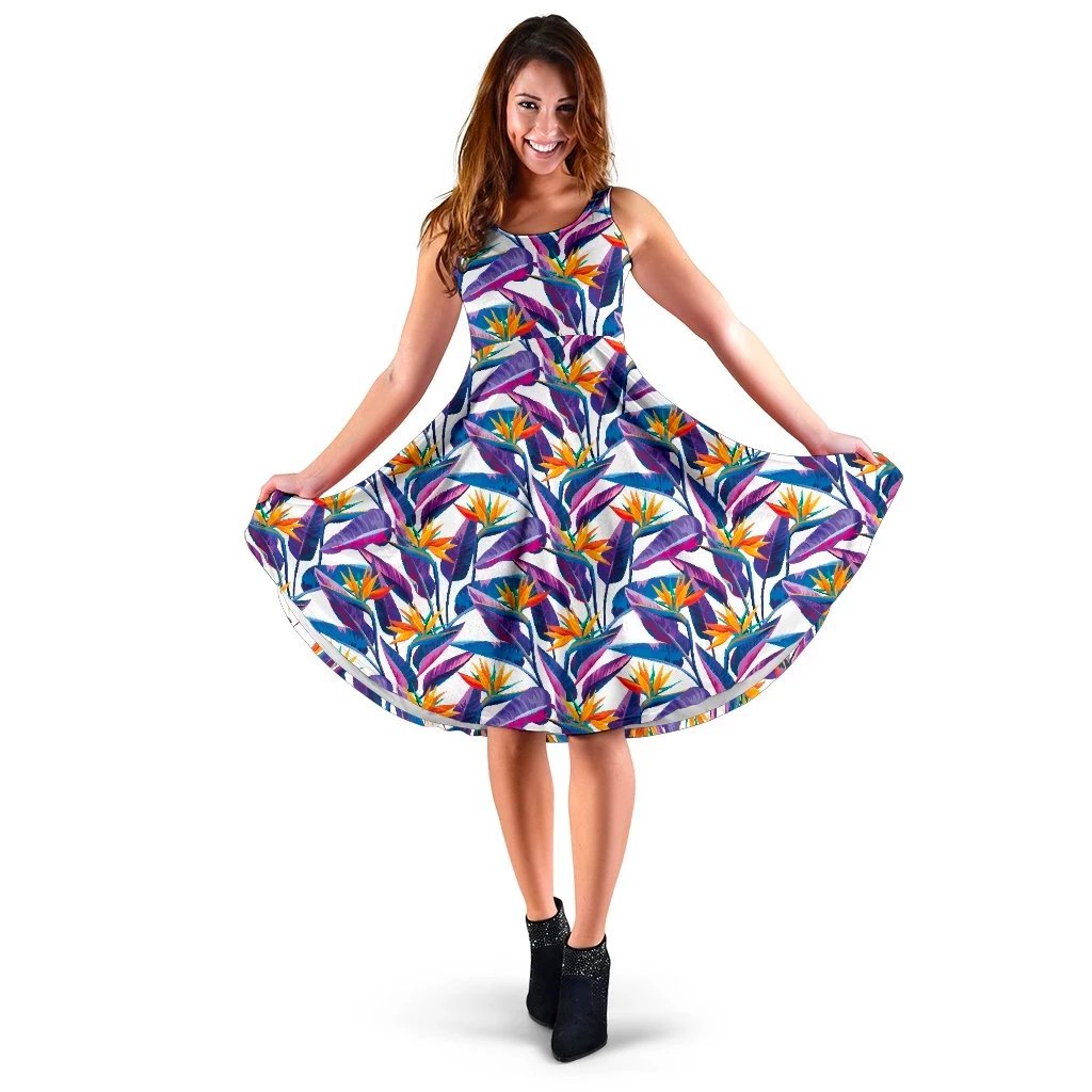 Hawaii Tropical Strelitzia Midi Dress Midi Dress Black - Polynesian Pride