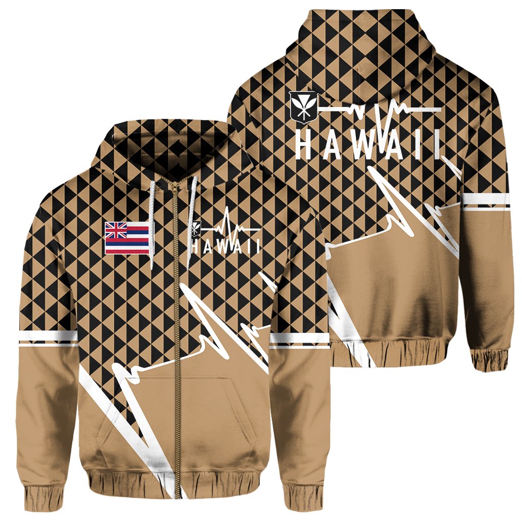 Kakau Hawaii In My Heartbeat Flag of Hawaii Zip Hoodie Gold Unisex Gold - Polynesian Pride