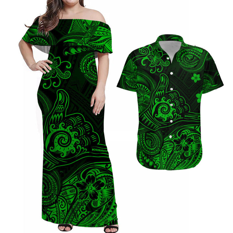 Hawaii Shaka Polynesian Matching Dress and Hawaiian Shirt Matching Couples Outfit Unique Style Green LT8 Green - Polynesian Pride