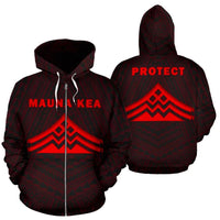 Hawaii Mauna Kea Polynesian Zip up Hoodie Red Unisex Red - Polynesian Pride