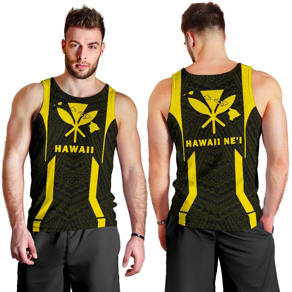 Hawaii Kanaka Polynesian Men's Tank Top Yellow Black - Polynesian Pride