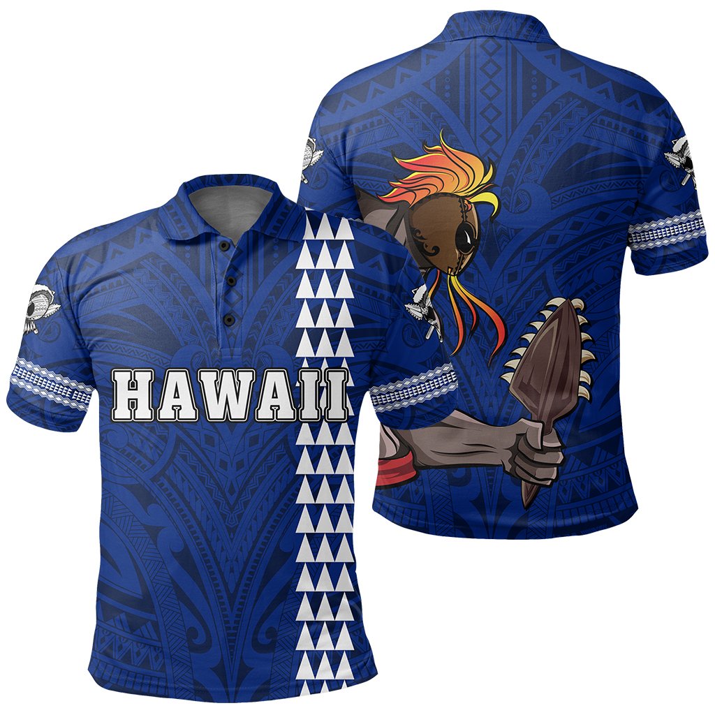 Hawaiian Islands Warrior Kakau Blue Polynesian Polo Shirt Unisex Blue - Polynesian Pride