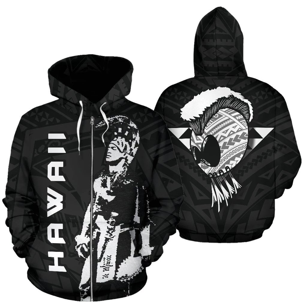 Custom Hawaii Helmet Polynesian Kanaka Warrior Hoodie (Zip) Unisex Black - Polynesian Pride