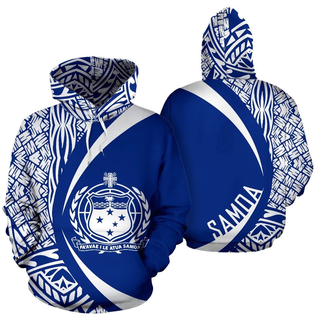 Samoa Polynesian Hoodie Circle Style White Blue Color Unisex Blue - Polynesian Pride