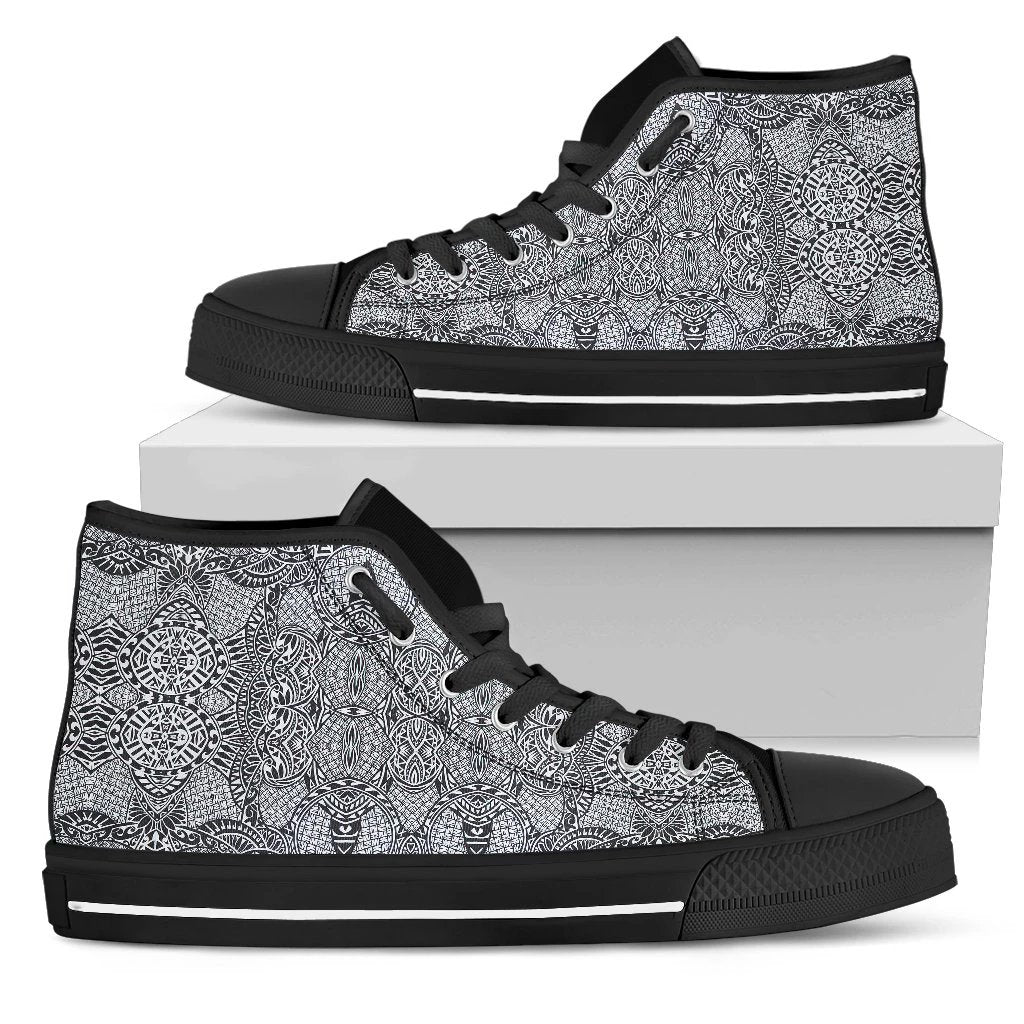 Polynesian High Top Shoe Black And White Mens High Top Black - Polynesian Pride