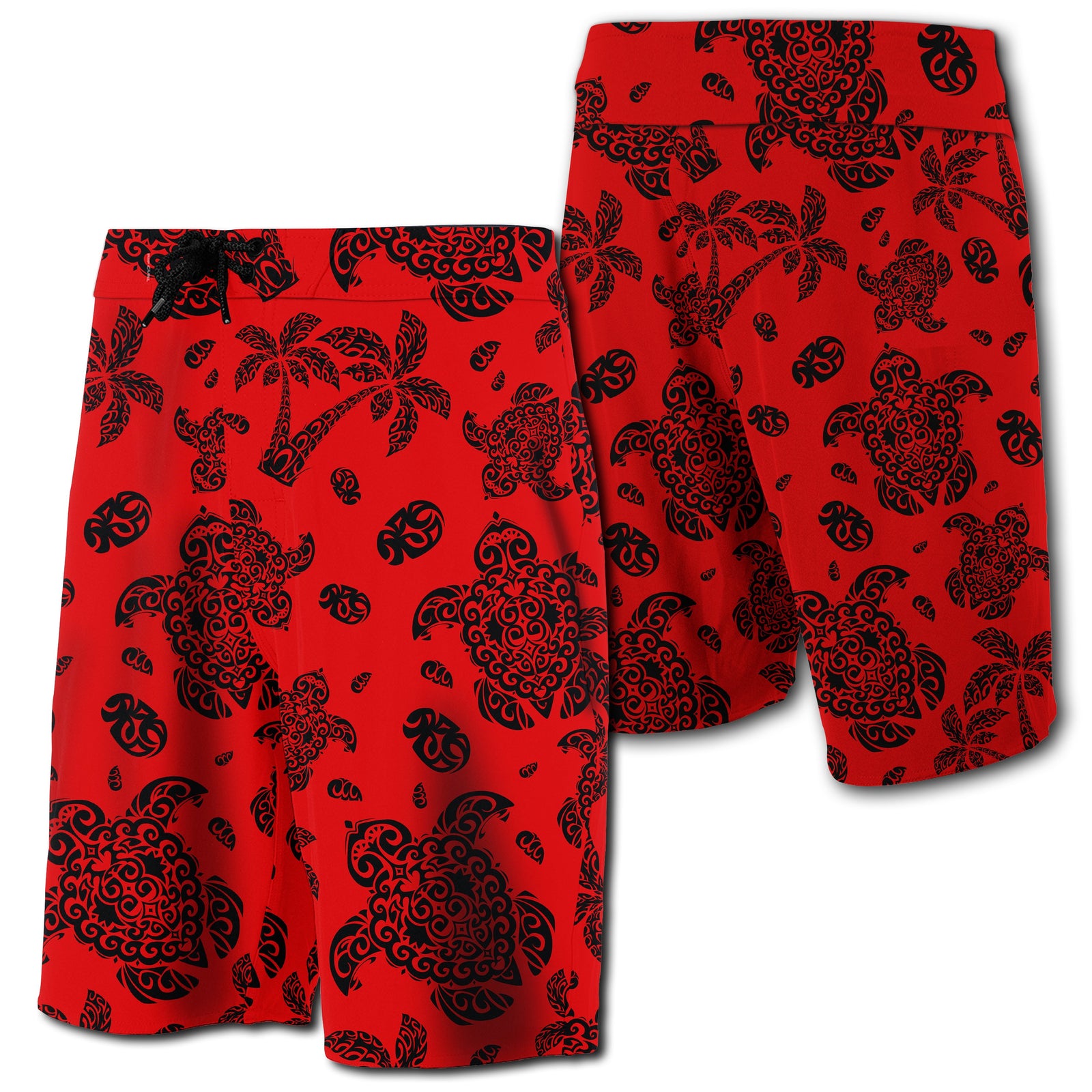 Hawaii Polynesian Turtle Palm And Sea Pebbles Board Shorts Red Men Red - Polynesian Pride