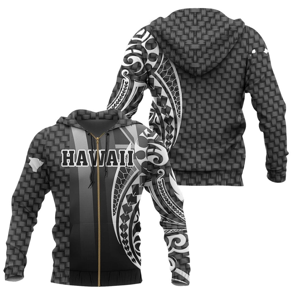 Hawaii Polynesian Zipper Hoodie Emboss Style Unisex White - Polynesian Pride