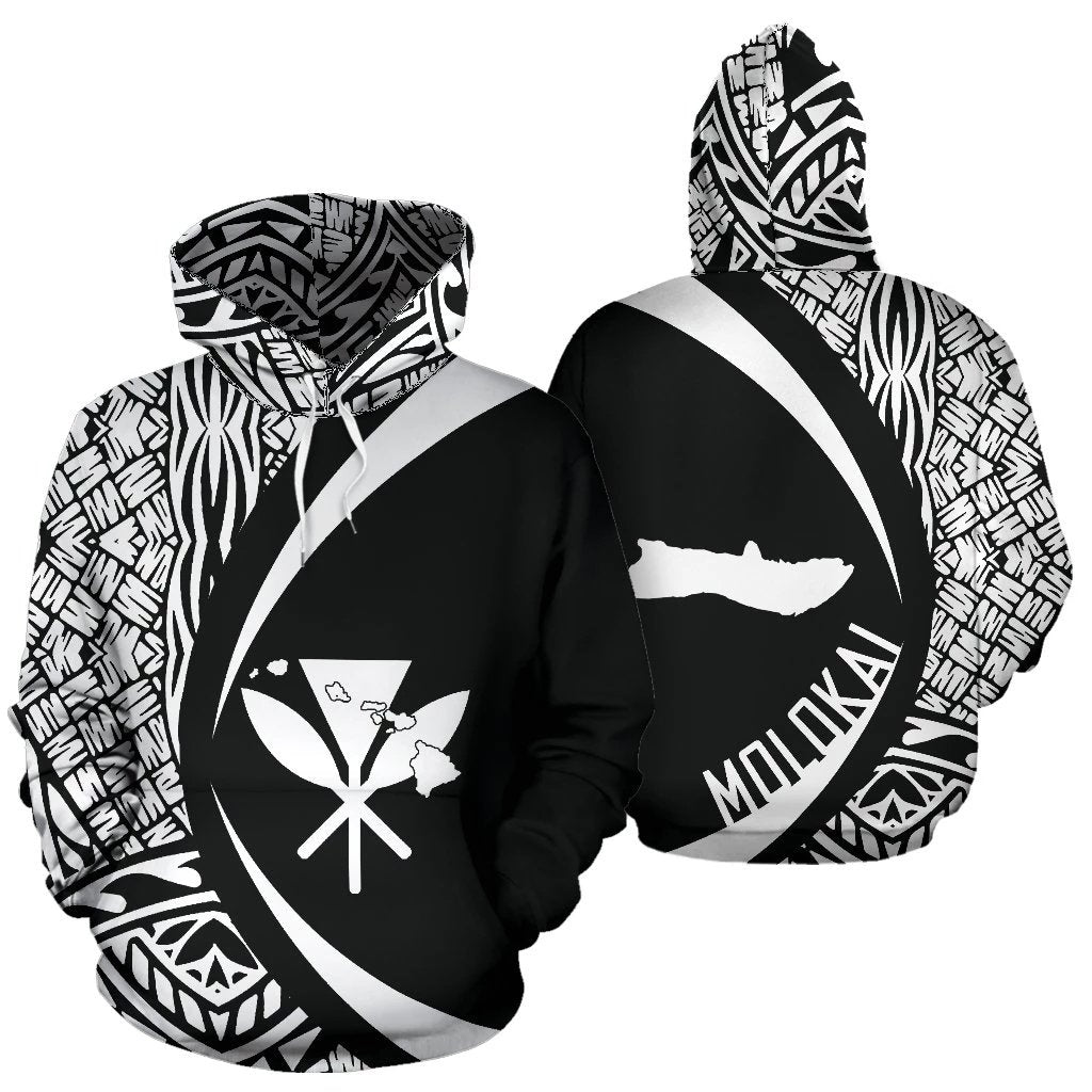 Molokai Kanaka Maoli Polynesian Hoodie Circle Style Unisex White - Polynesian Pride